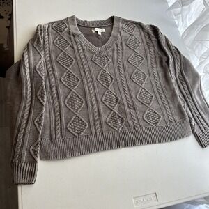 Cleo And Wolf V Neck Women's Sweater Size S Gray